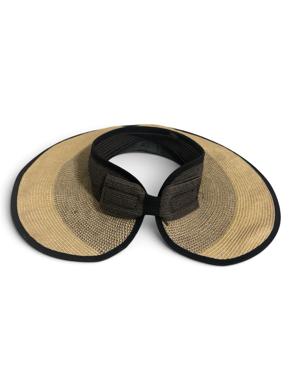 Sonoma Straw Visor in Beige and Black with Bow Detail